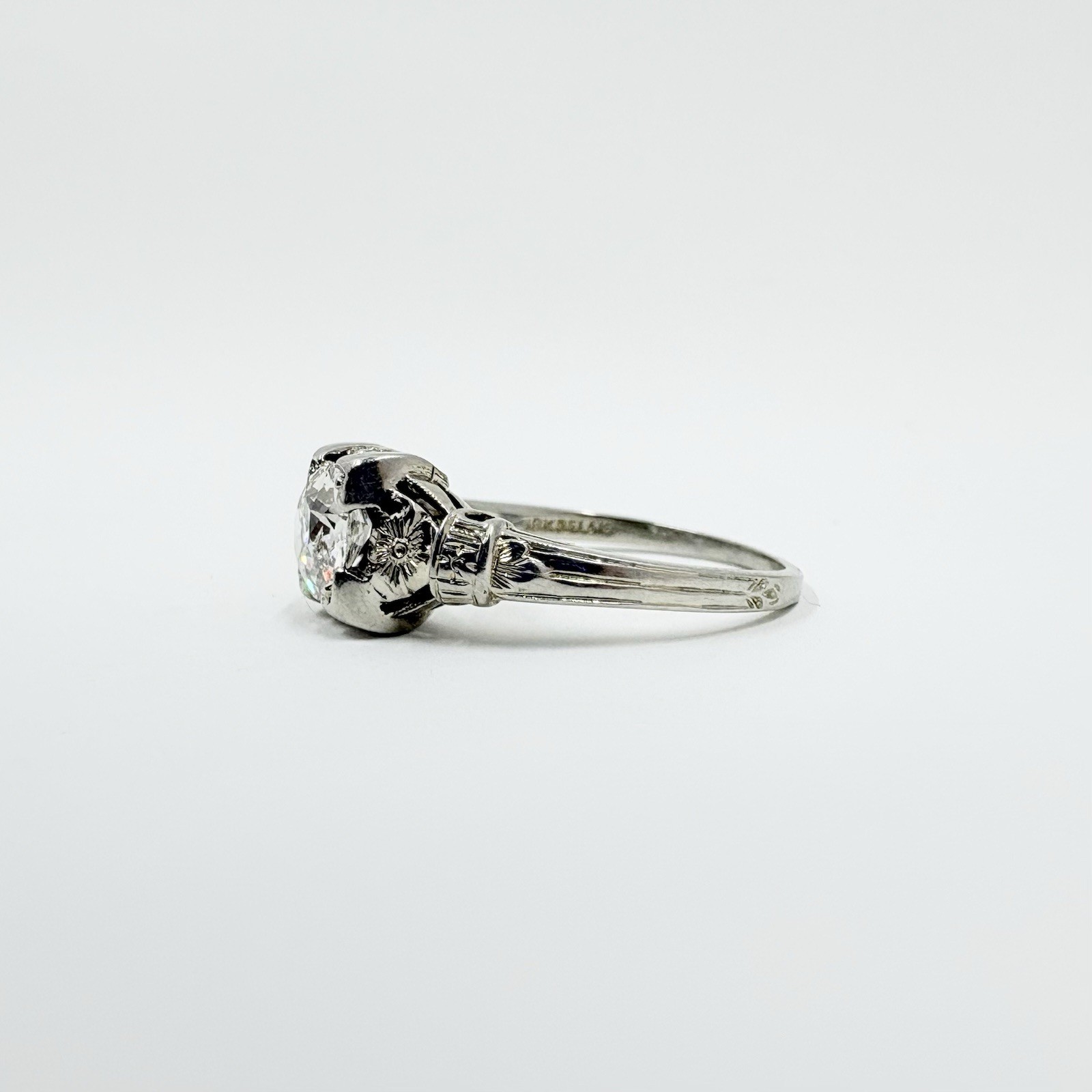 Antique 18k White Gold 0.65ct BELAIS Old European Cut Diamond Engagement Ring