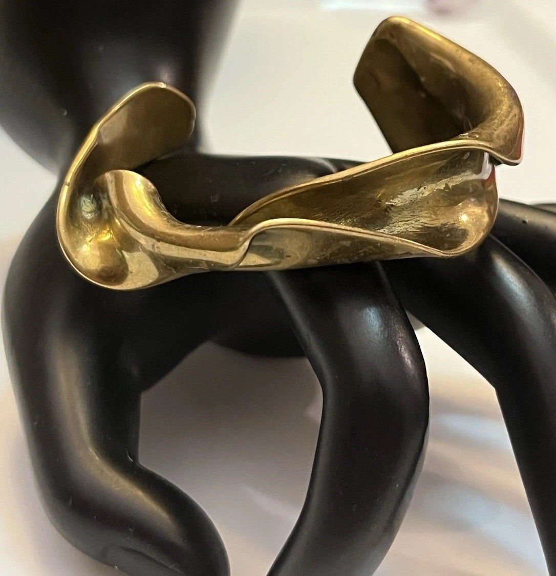 Vintage Modernist Brutalist Molten Sculpted Patina Bronze Thick Cuff Bracelet