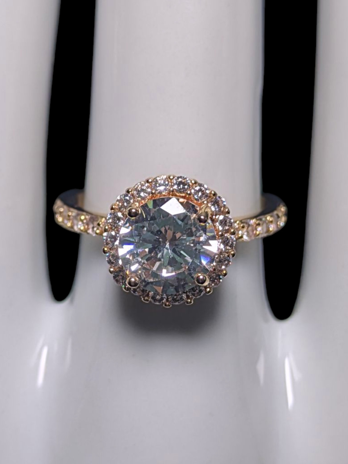 Vintage Inspired Round Cut Simulated Diamond Solitaire with Simulated Diamond Ha