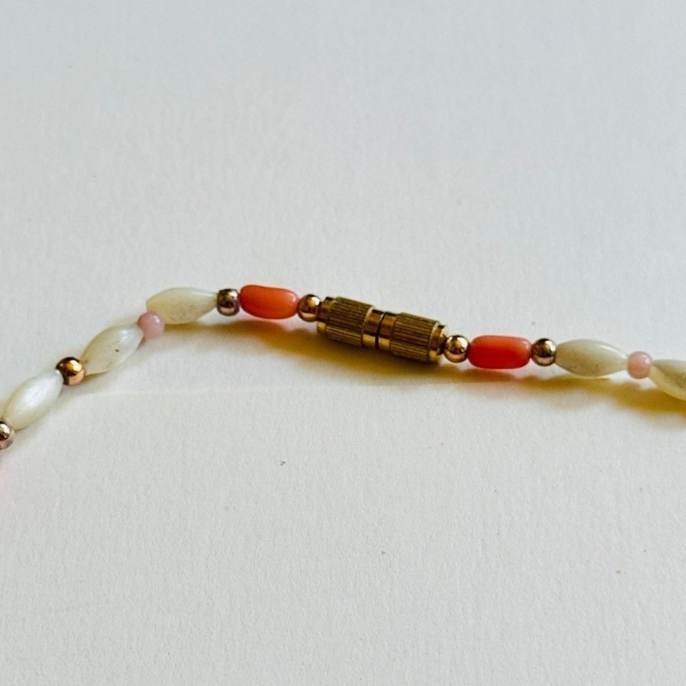 VTG Estate Mother of pearl pink Coral Necklace Beaded natural genuine Beads 16″