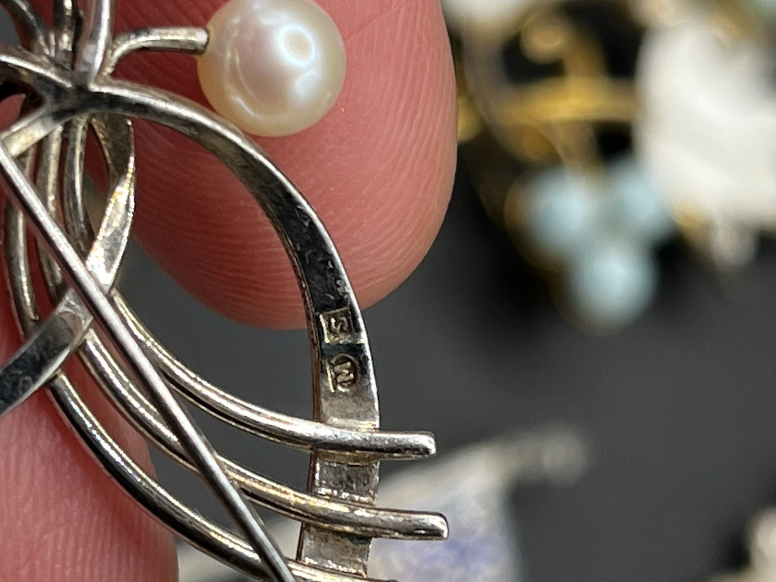Mikimoto Japanese Brooch Vintage Signed Akoya Pearl Sterling Silver