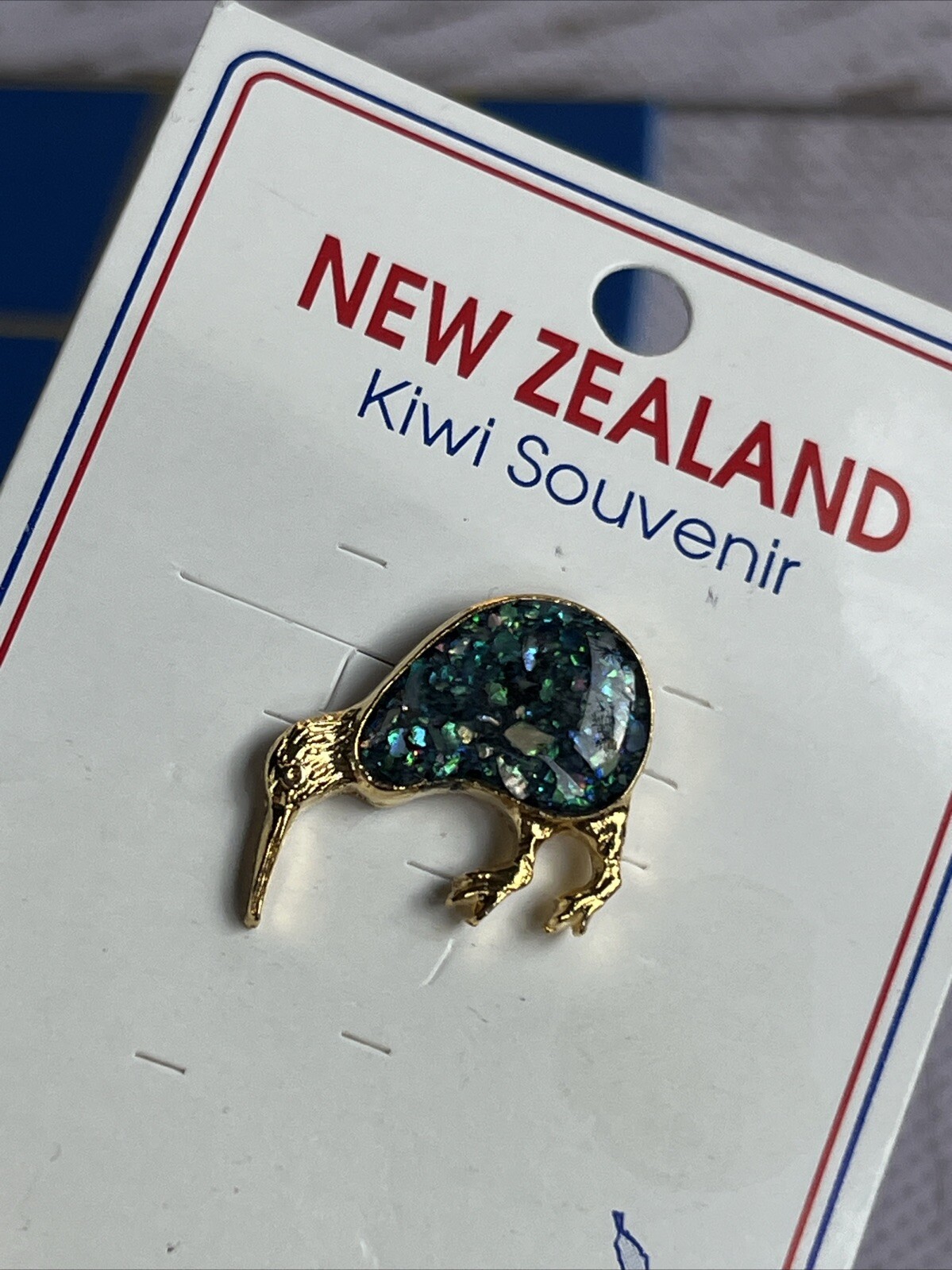 Vintage New Zealand Paua Abalone Shell Tiny Petite Kiwi Bird Brooch Or Pin