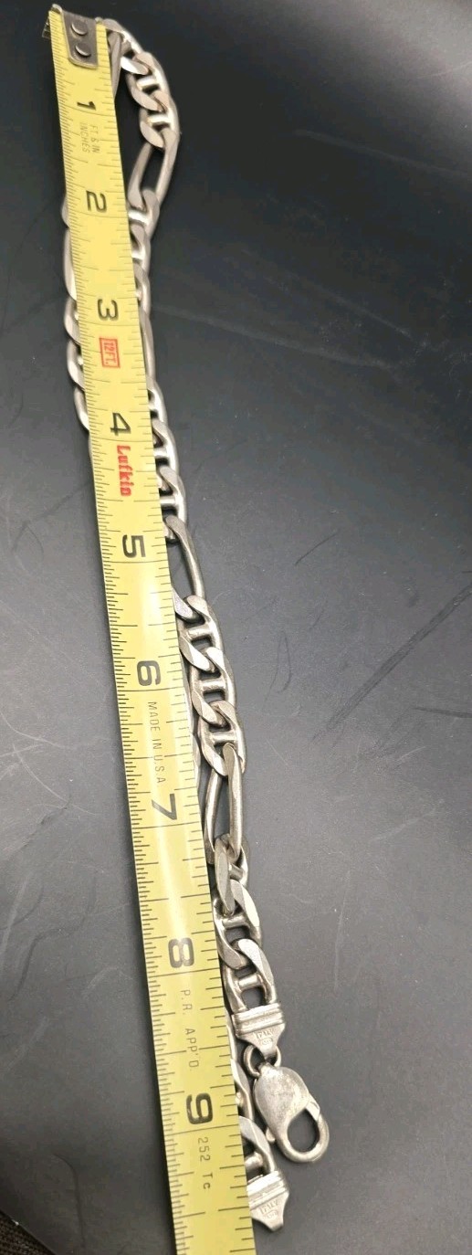 Vintage Sterling Silver Italy 925 Figaro Link Chain Necklace 20″ 70 Grams