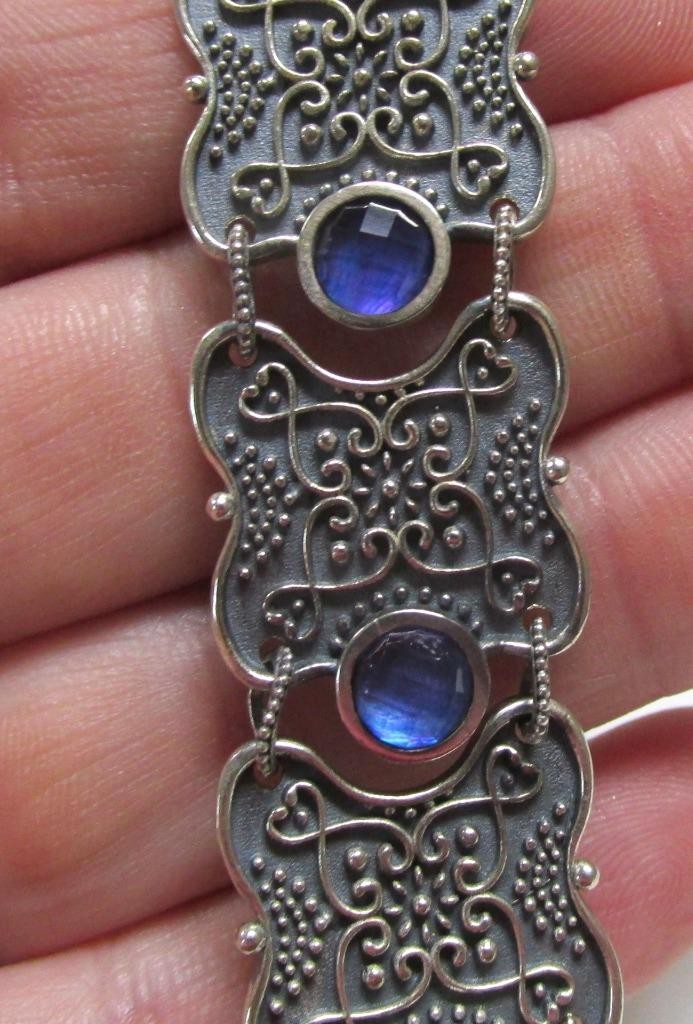 Ail Aluma Morocco Sterling Silver Bracelet w/ Blue Faceted Stones 27.3g ~ 3-D431