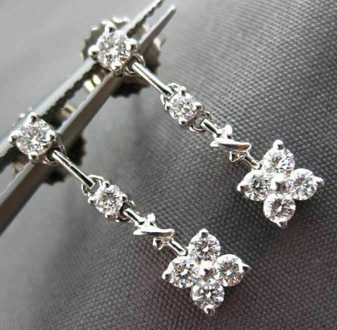 ESTATE .42CT DIAMOND 18KT WHITE GOLD SQUARE FLOWER HANGING EARRINGS F/G VVS VS