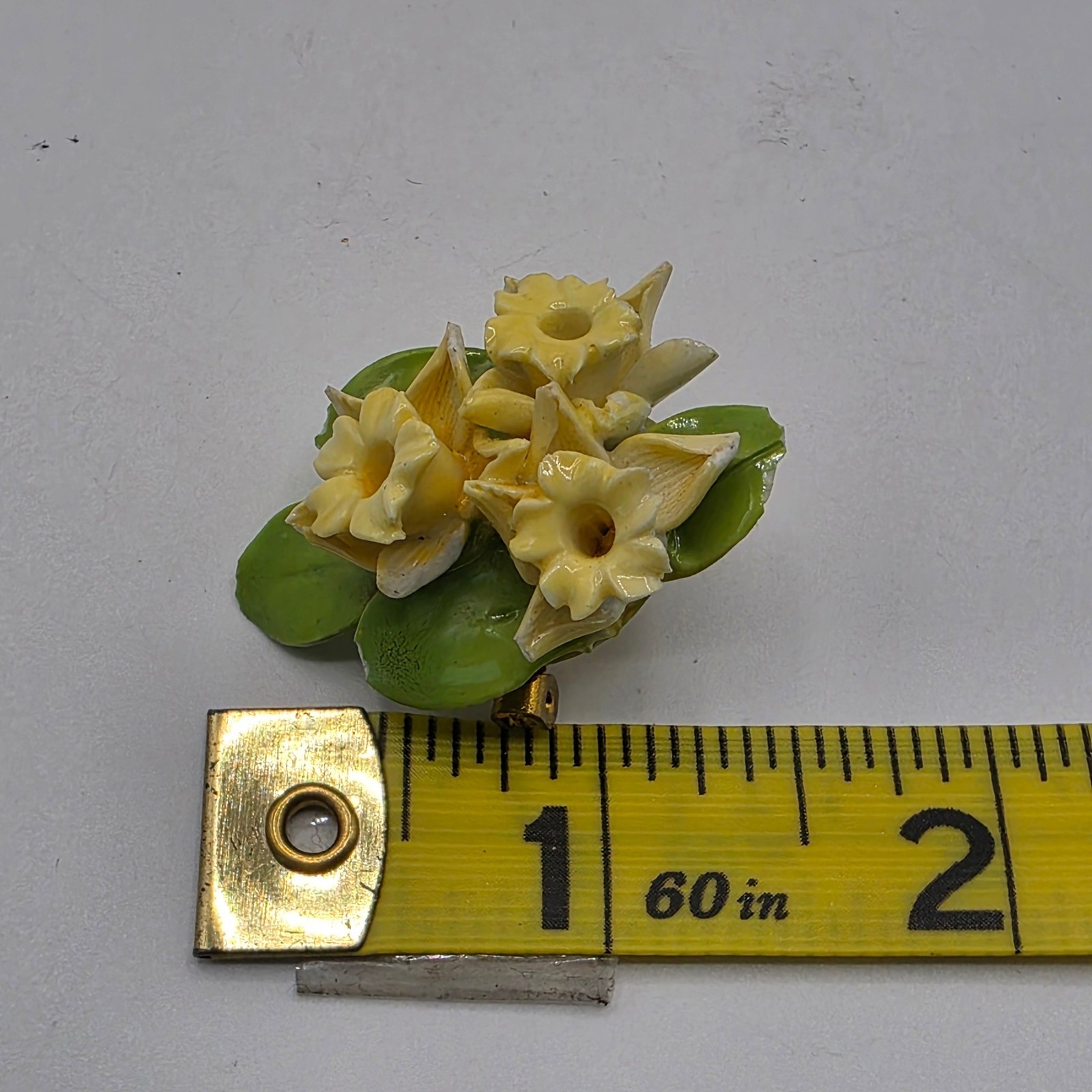 Vintage Thorley Bone China Daffodil Floral Brooch Pin Made in England Yellow
