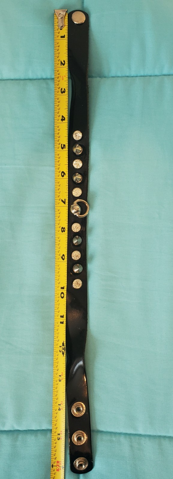Vintage Black Patent Leather Spike Rhinestone O-Ring Choker Goth Punk