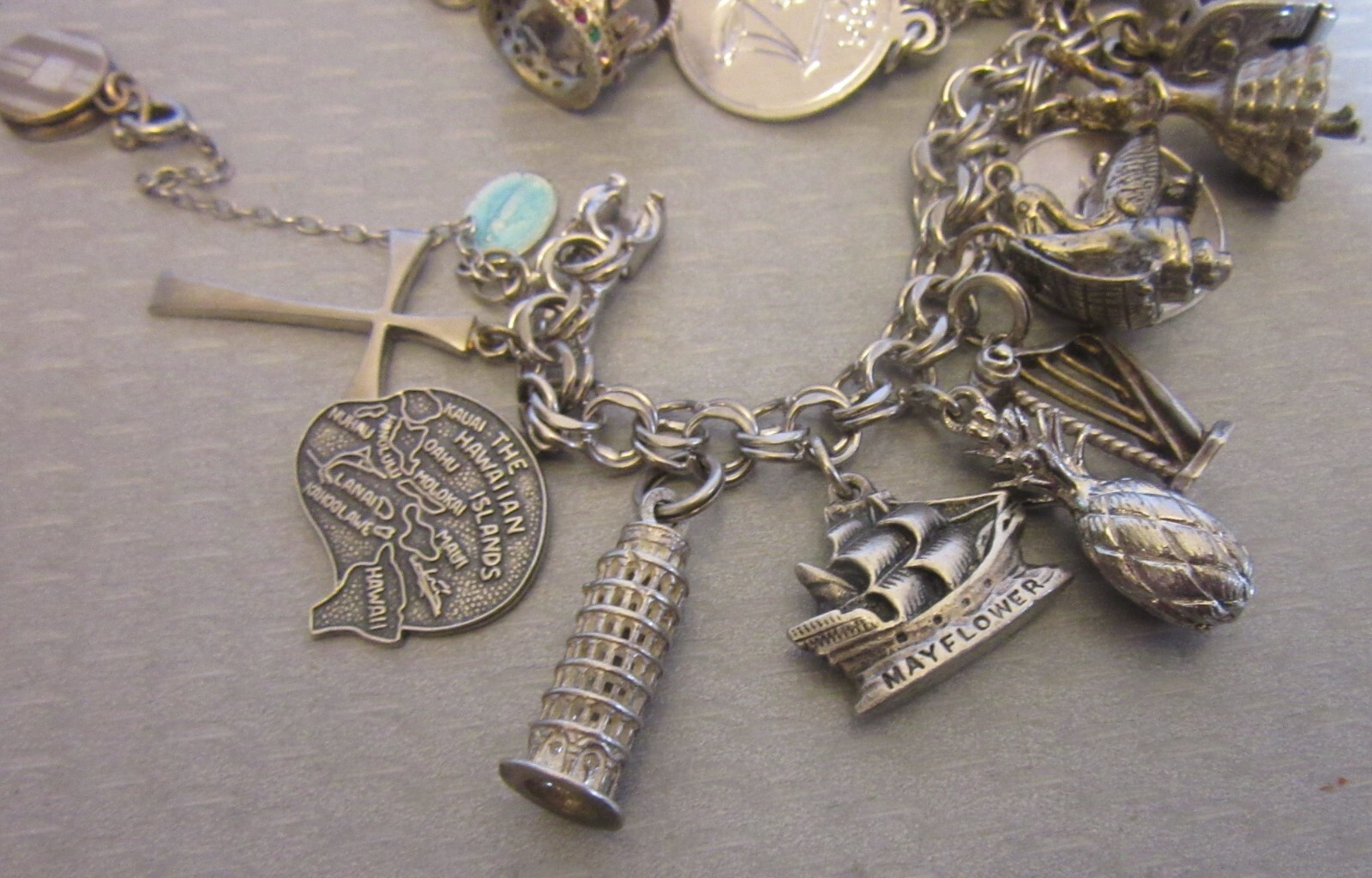 Vintage Sterling Silver Charm Bracelet Loaded 24P Buildings Travel 3D Full 92g