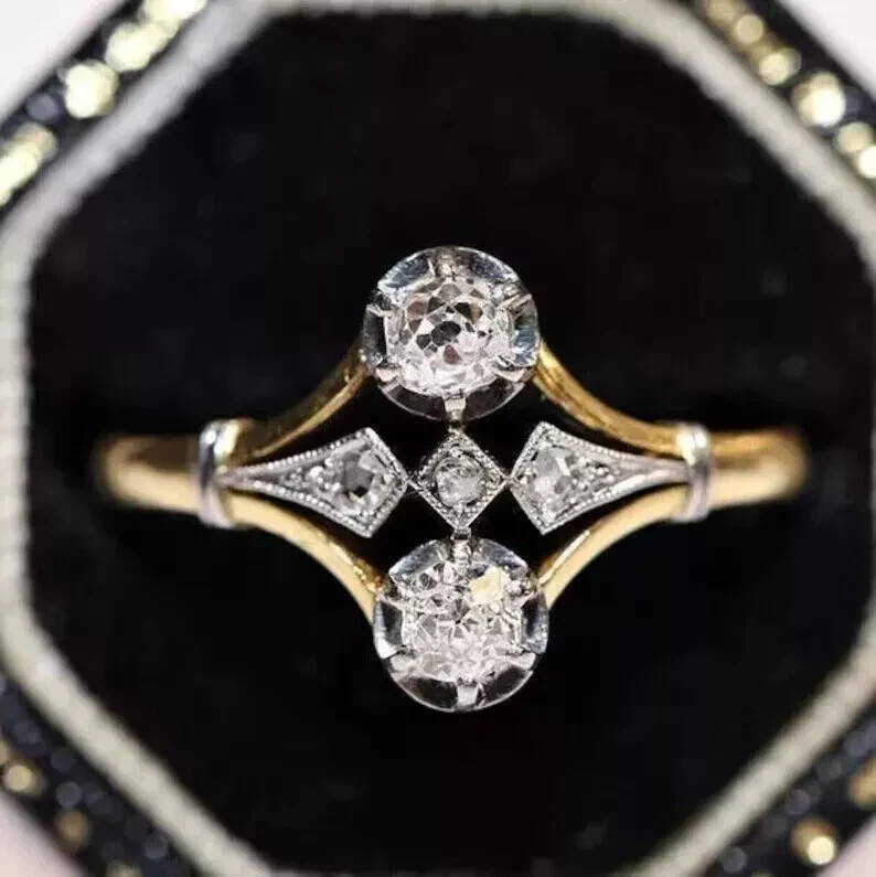 Art Deco Style Round Lab Created Diamond Engagement 14K Yellow Gold FN Ring