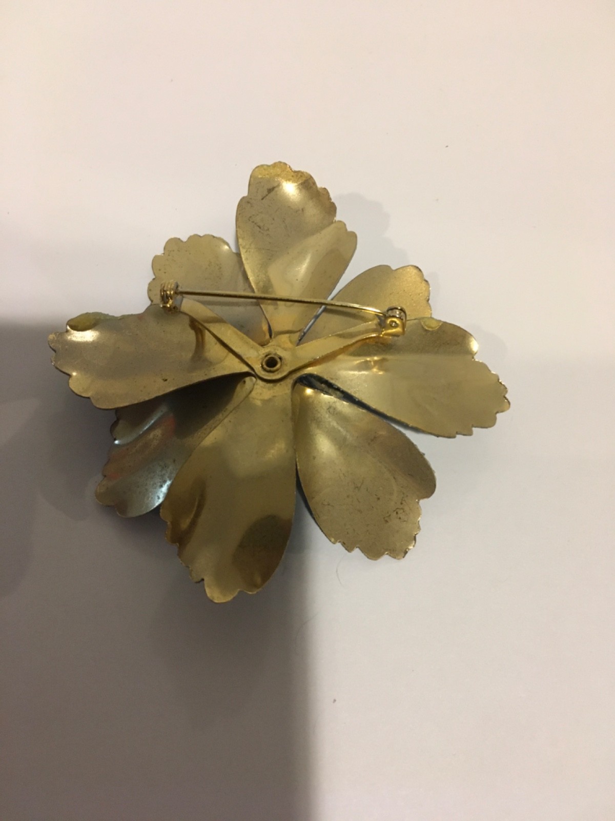Blue 3D Flower Brooch 3″ Brushed Aluminum MCM Retro Vintage 60’s