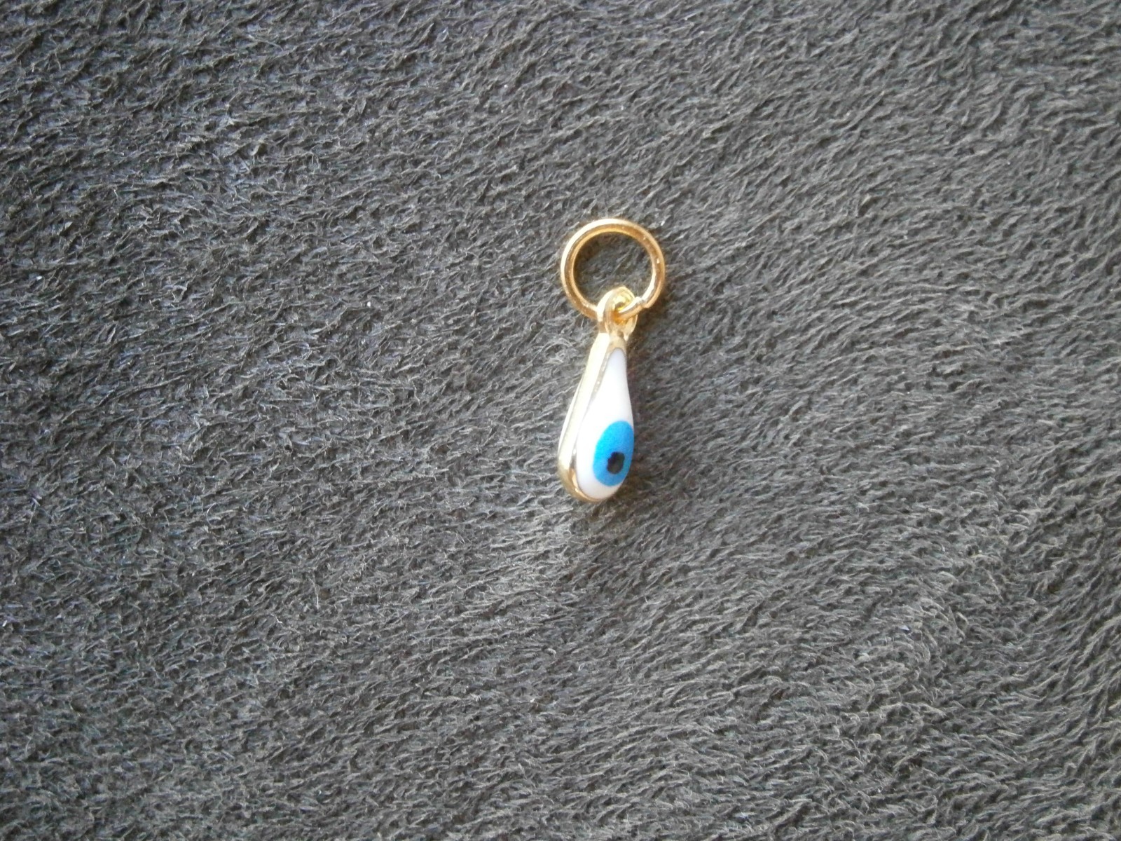 TINY White Evil Eye Amulet Vintage Goldtone & Glass Bead Charm Pendant