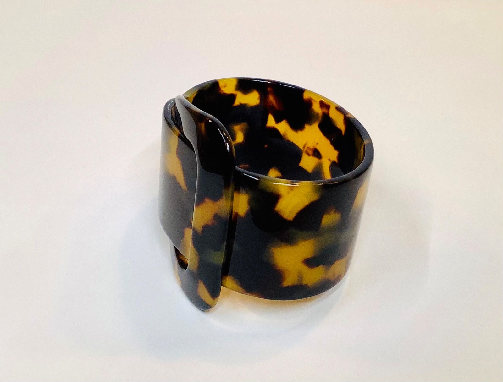 Vintage Faux Tortoise Shell Acrylic Lucite 2” Wide Buckle Bracelet Adjustable