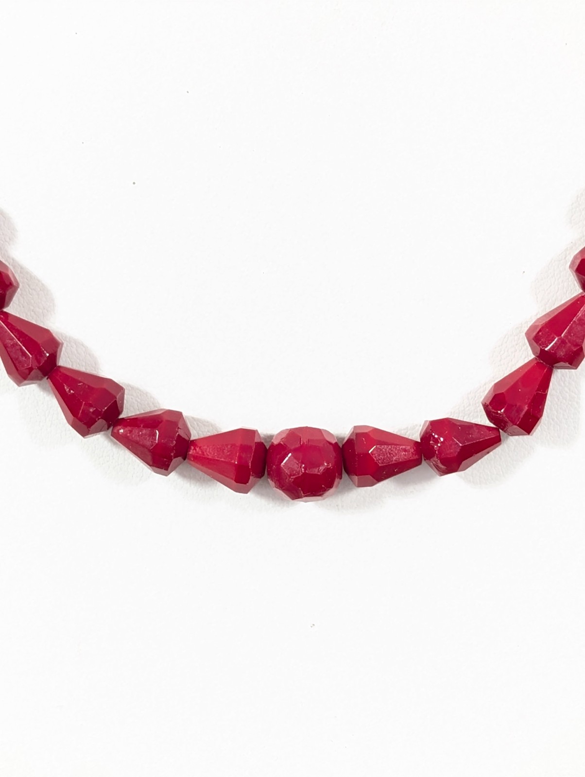 Vintage Bohemian Style Faceted Ruby Red Glass Bead Necklace Bicone 24″ MCM