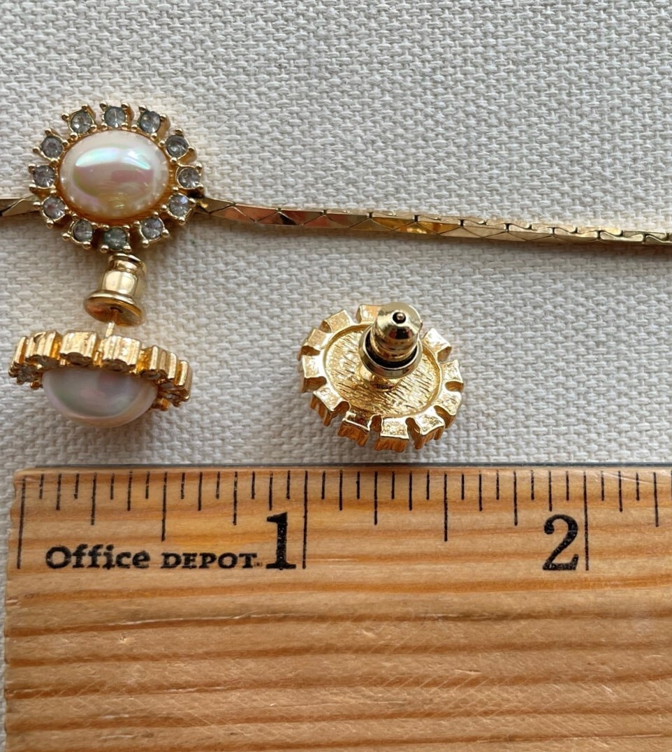 Christian Dior Demi-Parure Pearl Crystal Earring Necklace Set 15-17″