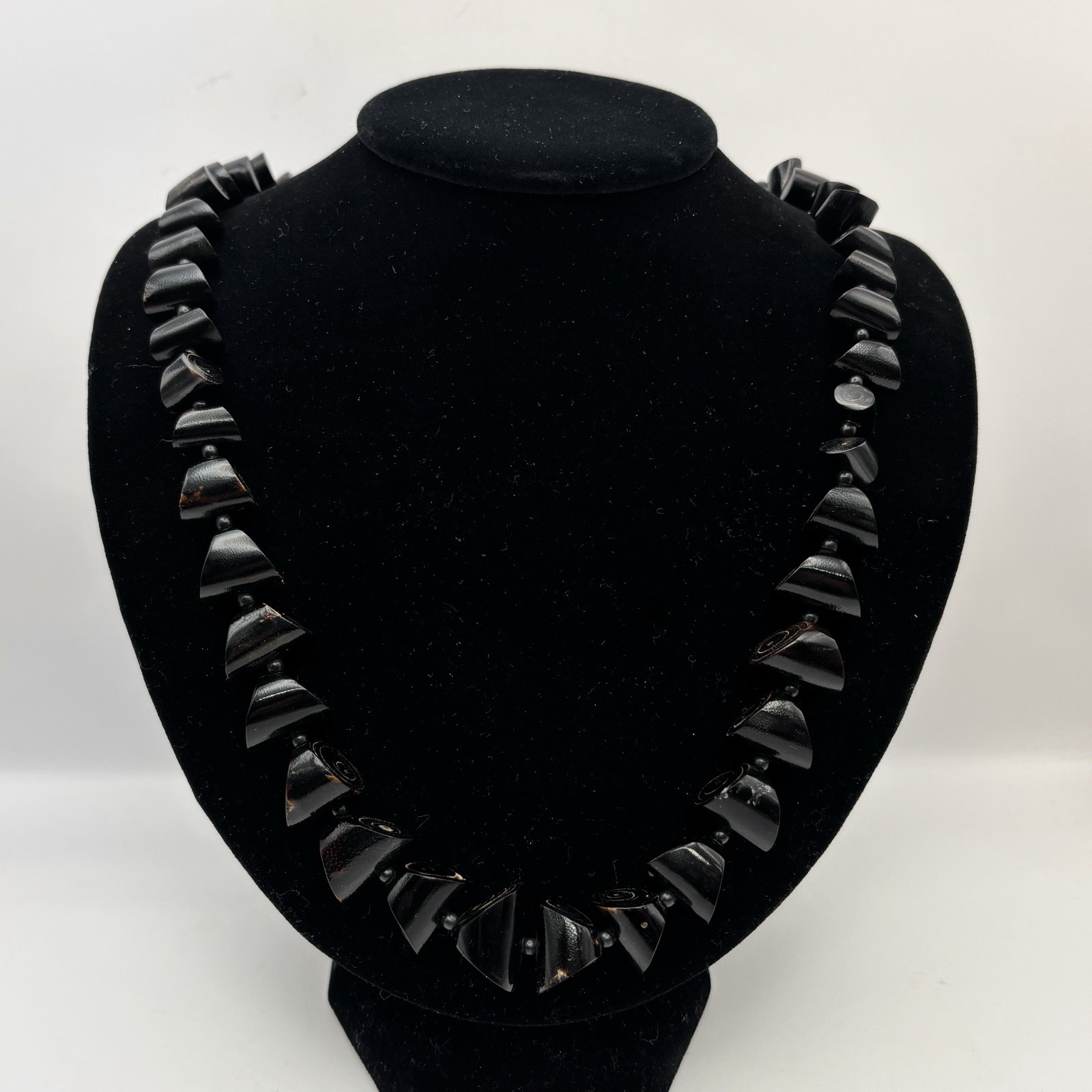 Vintage Natural Black Coral Necklace Irregular Barrel Cut Slice Beads ~49g