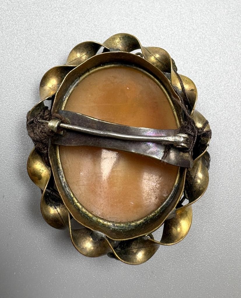 vtg House Brown White Cameo Grapes Brass/Gold Filled? Pin Brooch (needs repair)