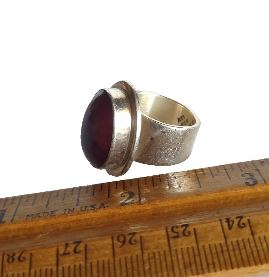 Signed ATI Mexico Sterling Silver 925 Red Jasper Modernist Ring Size 5.75/6