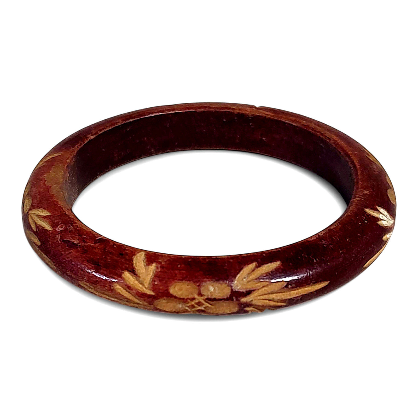 VTG Boho Natural Wooden Earthy Festival Floral Bohemian Cuff Statement Bracelet