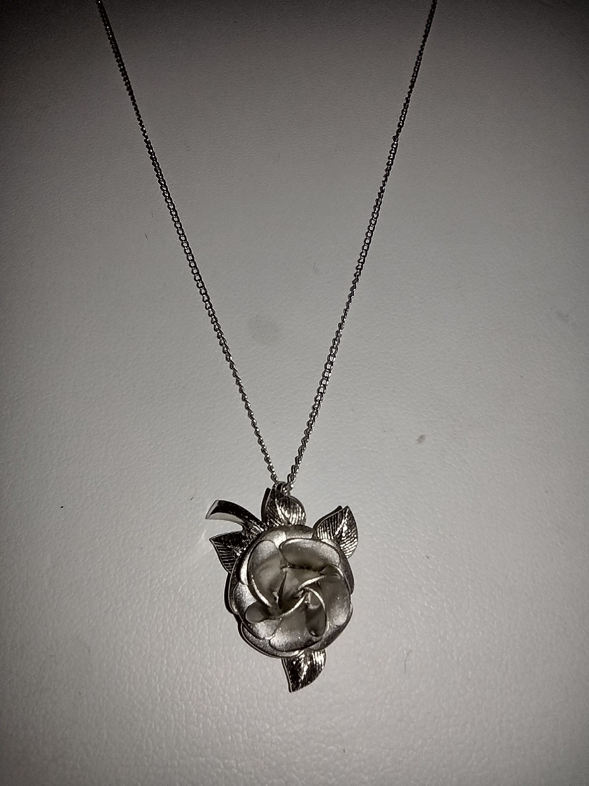 Vintage AC Sterling Silver 925 Rose Pendant Necklace Snake Chain 3D Flower 16″