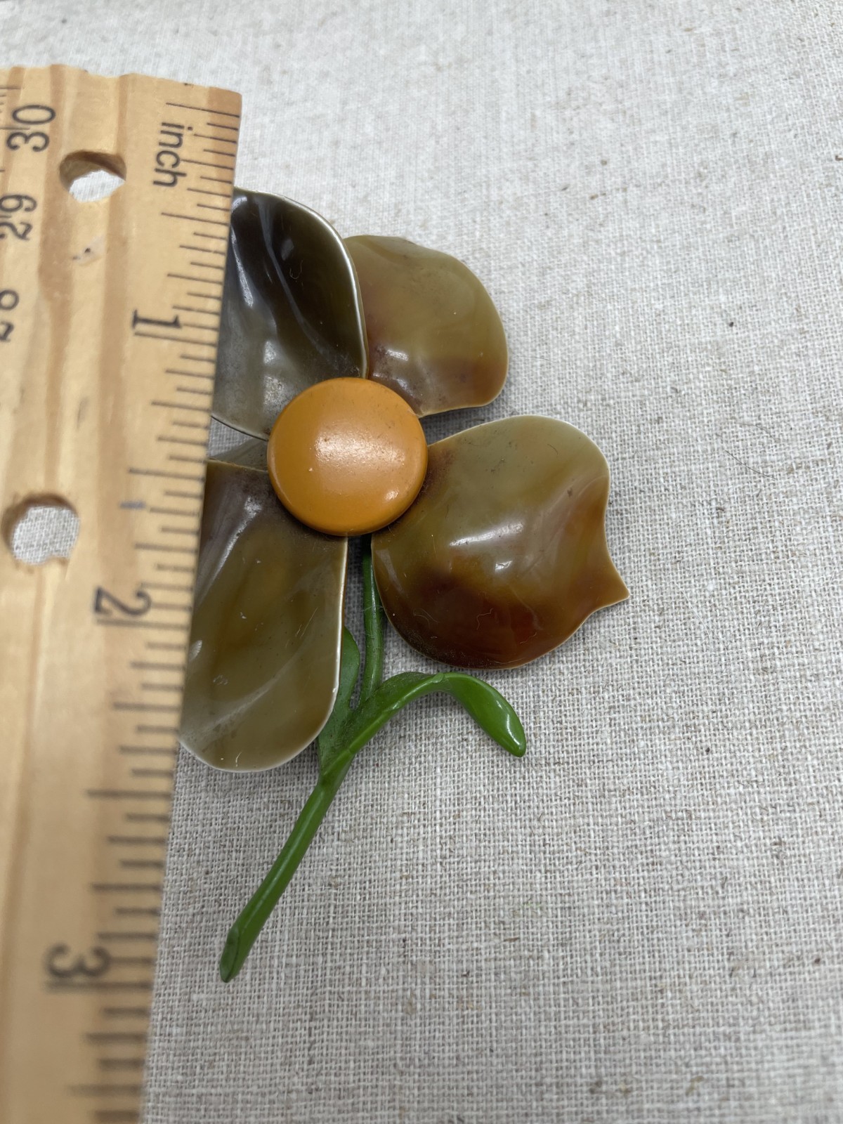 Vintage Enamel Flower Brooch Large Dimensional Fall Colors Caramel Brown