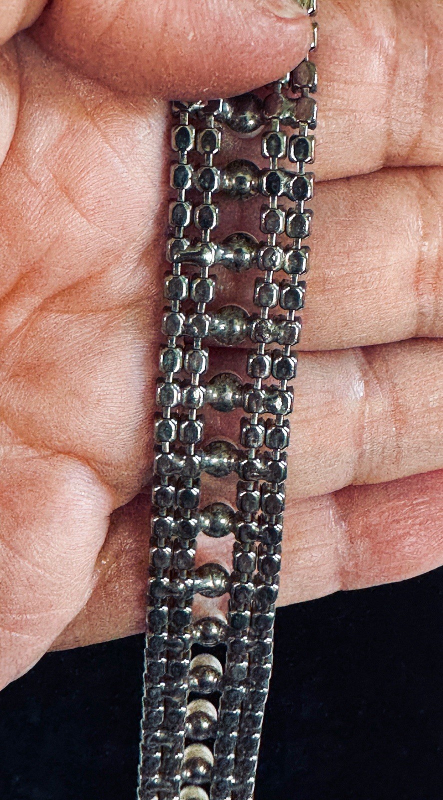 Vintage Multi Strand Clear Round Rhinestones and Faux Pearls Bracelet Box Clasp