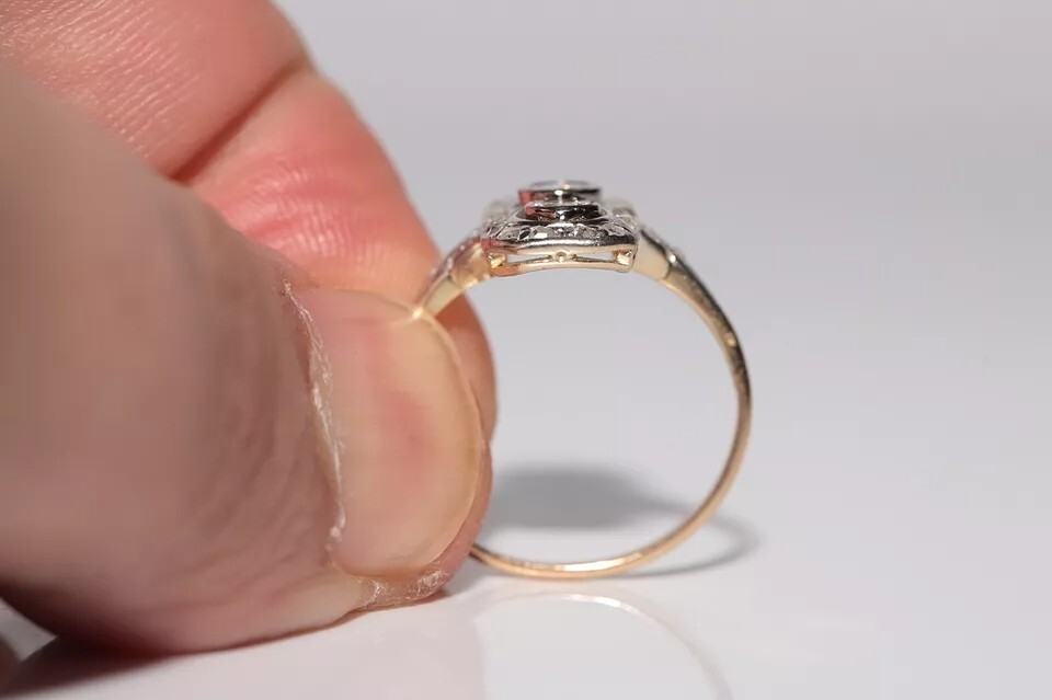Antique Circa 1920s Art Deco 14k Gold Finish Lab Created Diamond Decorated Ring