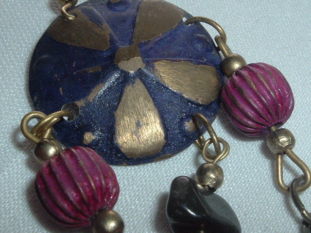 VINTAGE METAL & AGATE BEAD PIERCED DANGLE EARRINGS