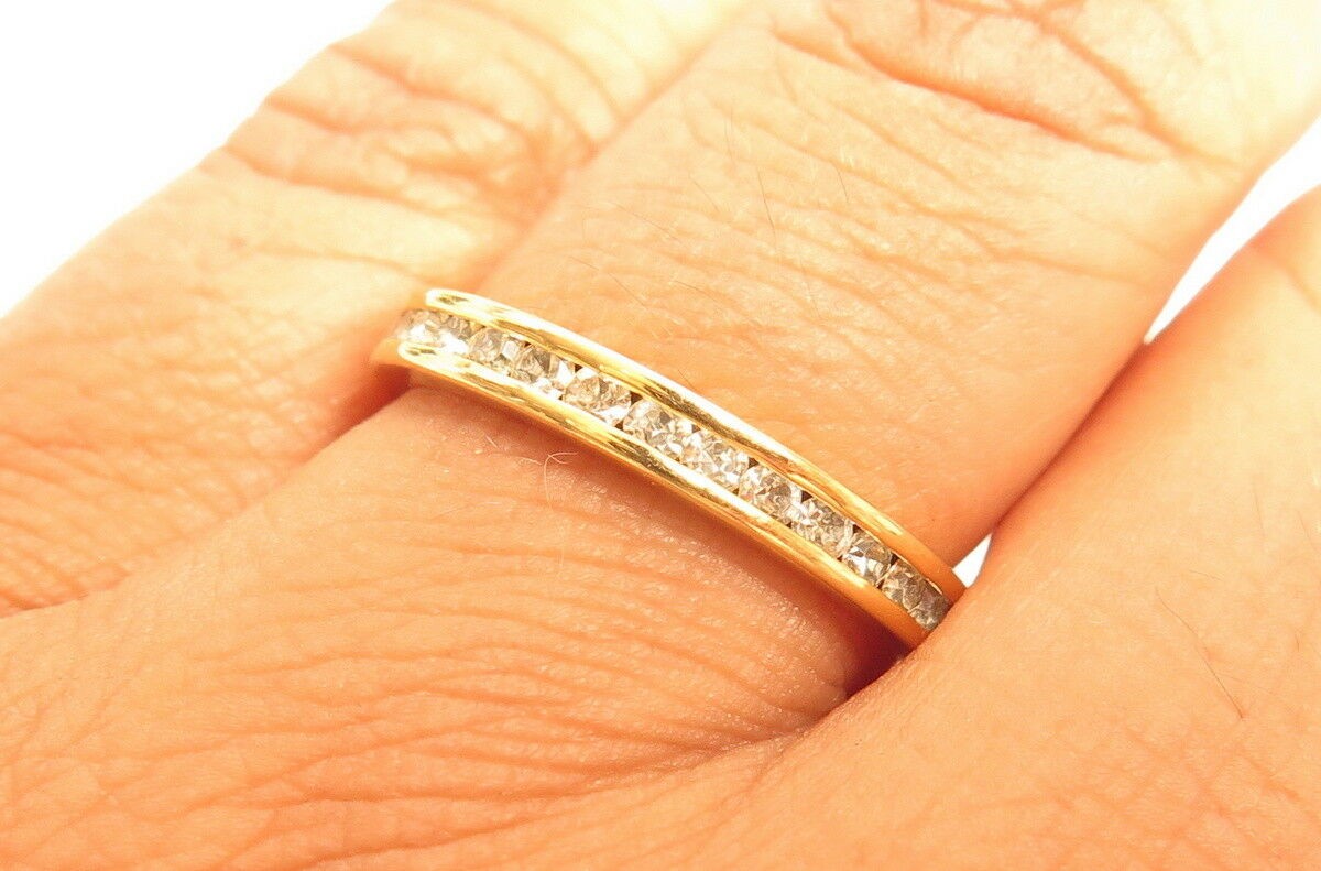 Vintage Channel Set Rhinestone 3mm Yellow Gold Plated Eternity Ring NOS