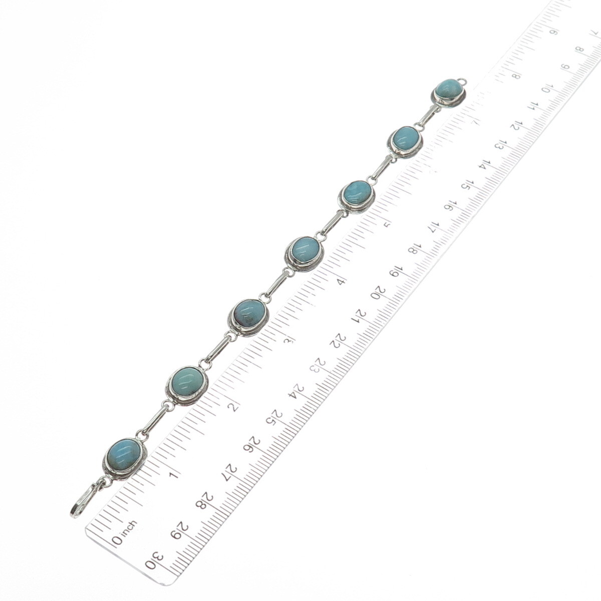 925 Sterling Silver Vintage Real Larimar Station Bar Link Bracelet 7.25″
