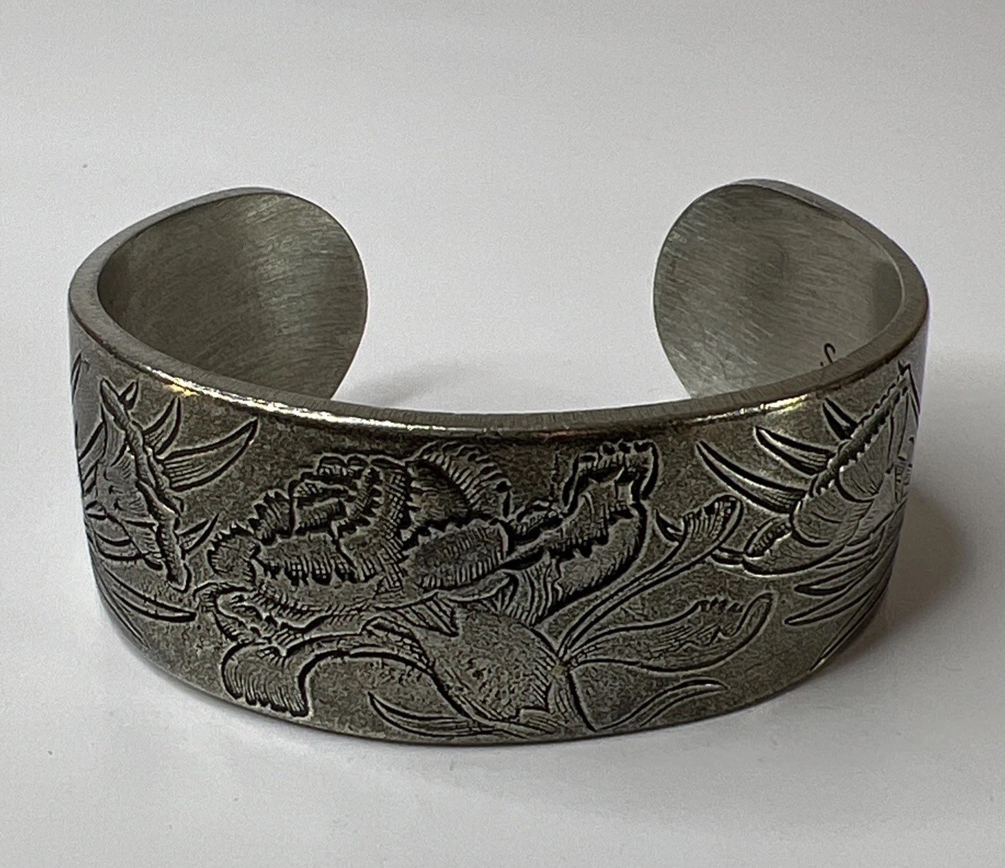 Vintage Salisbury Pewter January Flowers Wide Cuff Bracelet Floral Design