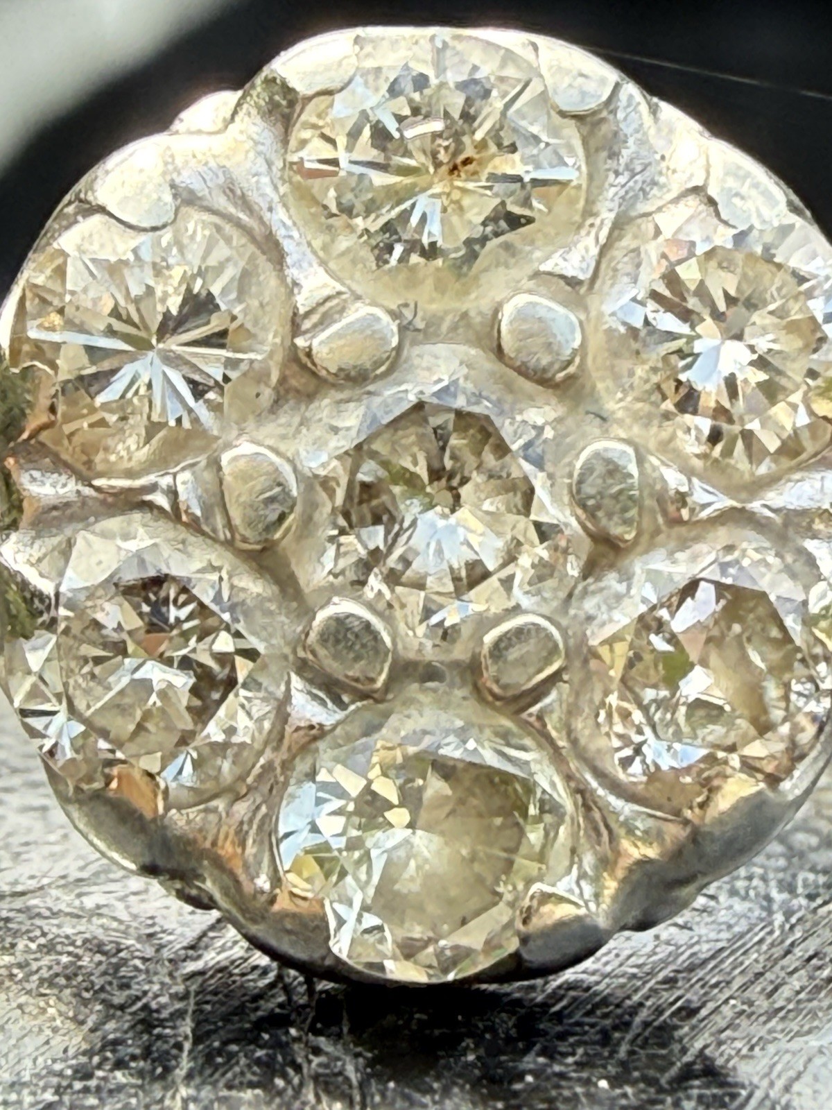 Vintage 1930’S to 1950’S 14K Gold Round Natural Cut Diamond Cluster Ring Size 6