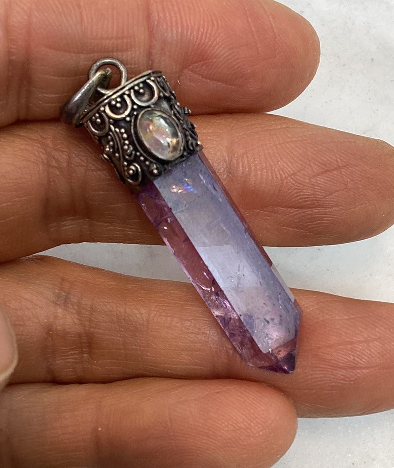 Vintage Sterling Silver Amethyst Rock Crystal Pendant