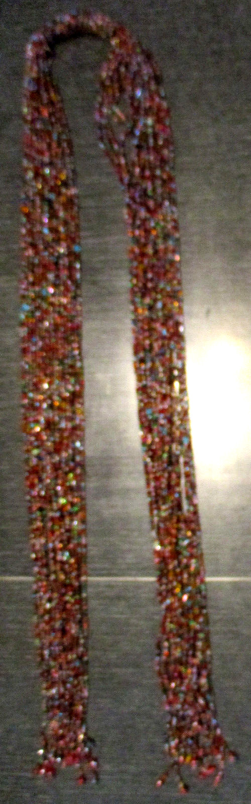 Red Multi Color Strand Glass Seed Bead 54″ long Necklace Lariat Fringe Tassel