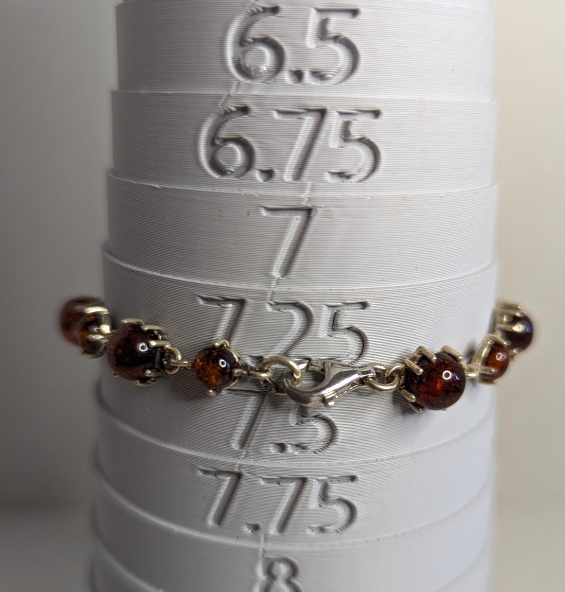 Vintage 7.25 in Cabochon Baltic Amber 925 Silver Bracelet 26.2.27-2