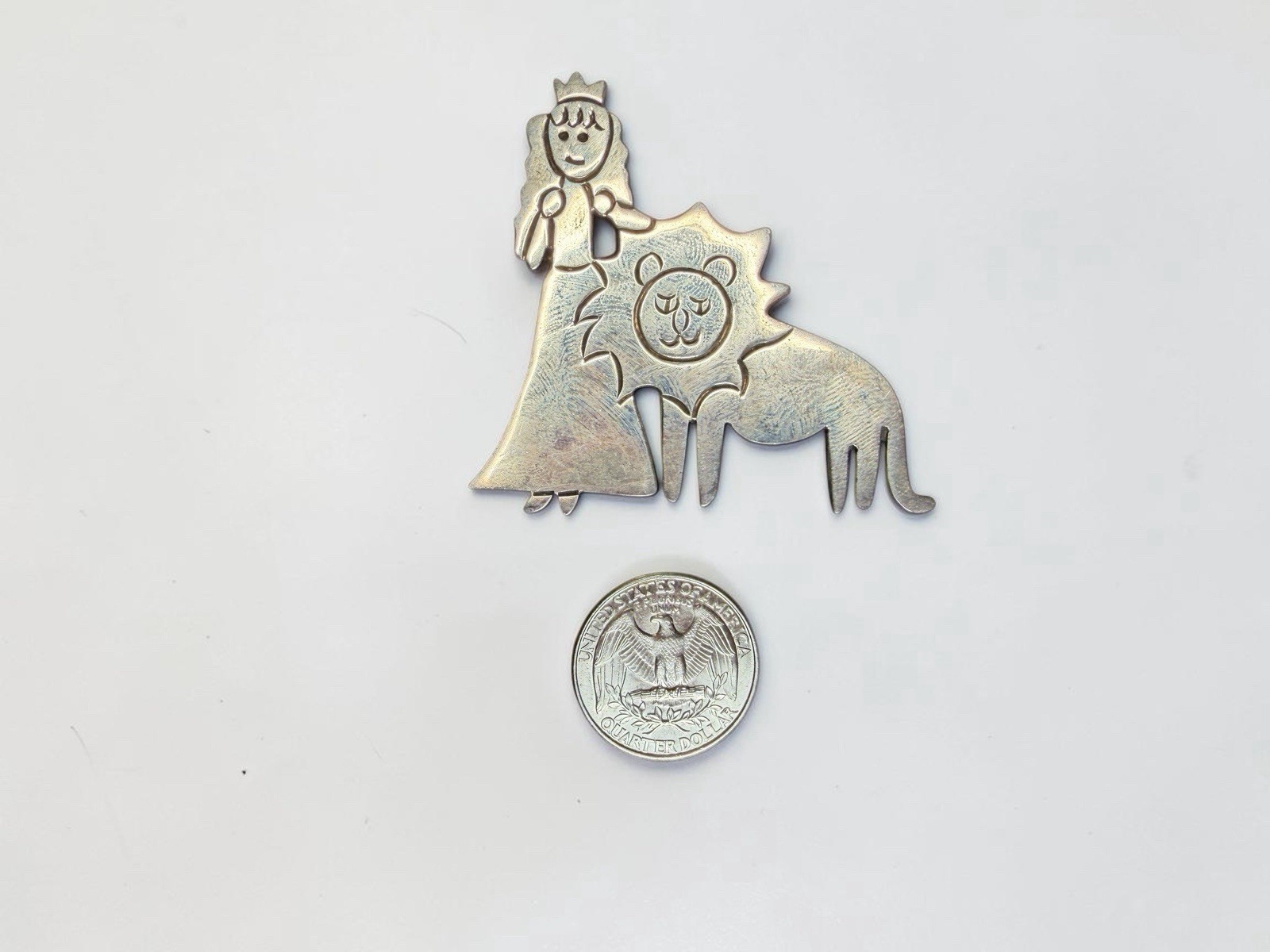 Rare Vintage Los Castillo Taxco 925 Silver Princess Lion Brooch Pin Alex Mexico
