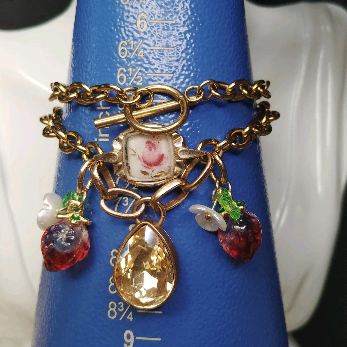 Artisan Repurposed Glass Charm Bracelet Or “15 Necklace Whimsical Steampunk