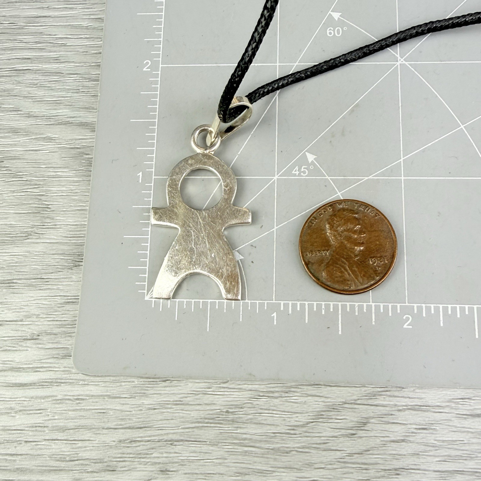 Vintage Sterling Silver 925 Taxco Boy Child Baby Person Pendant Cord Necklace