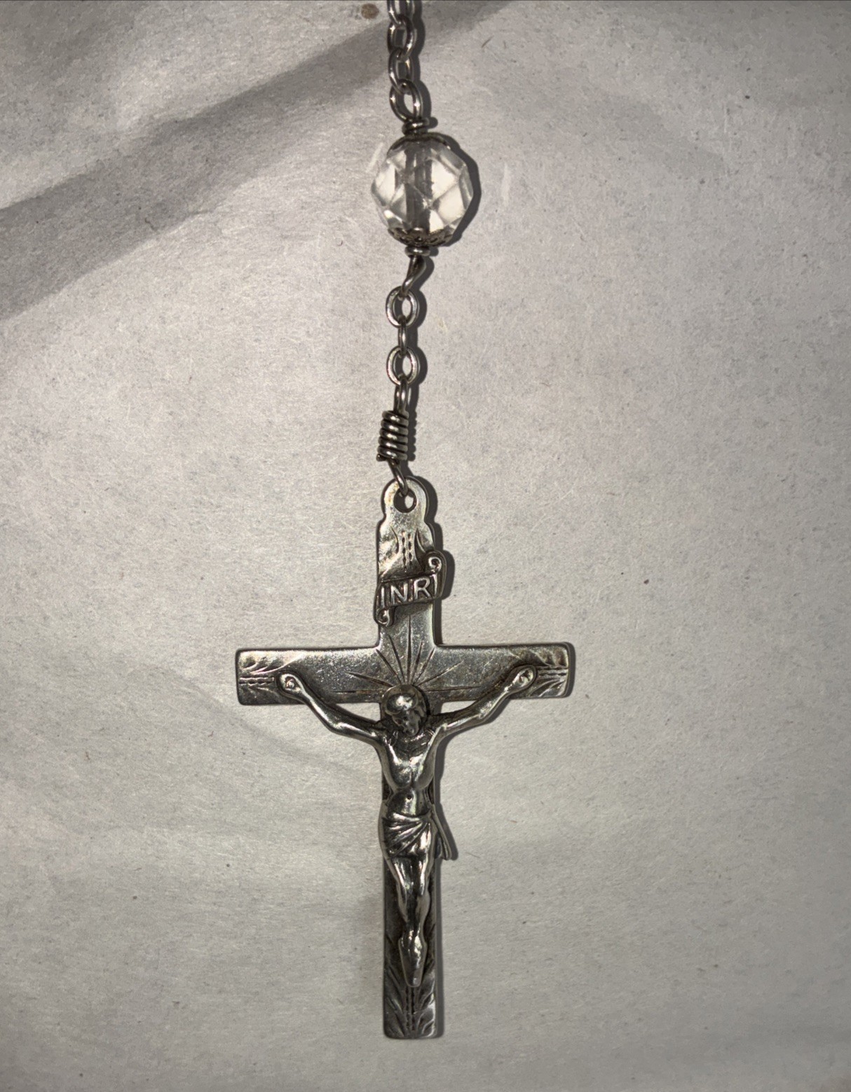 VINTAGE CREED STERLING SILVER CRYSTAL ROSARY BEADS CROSS CRUCIFIX