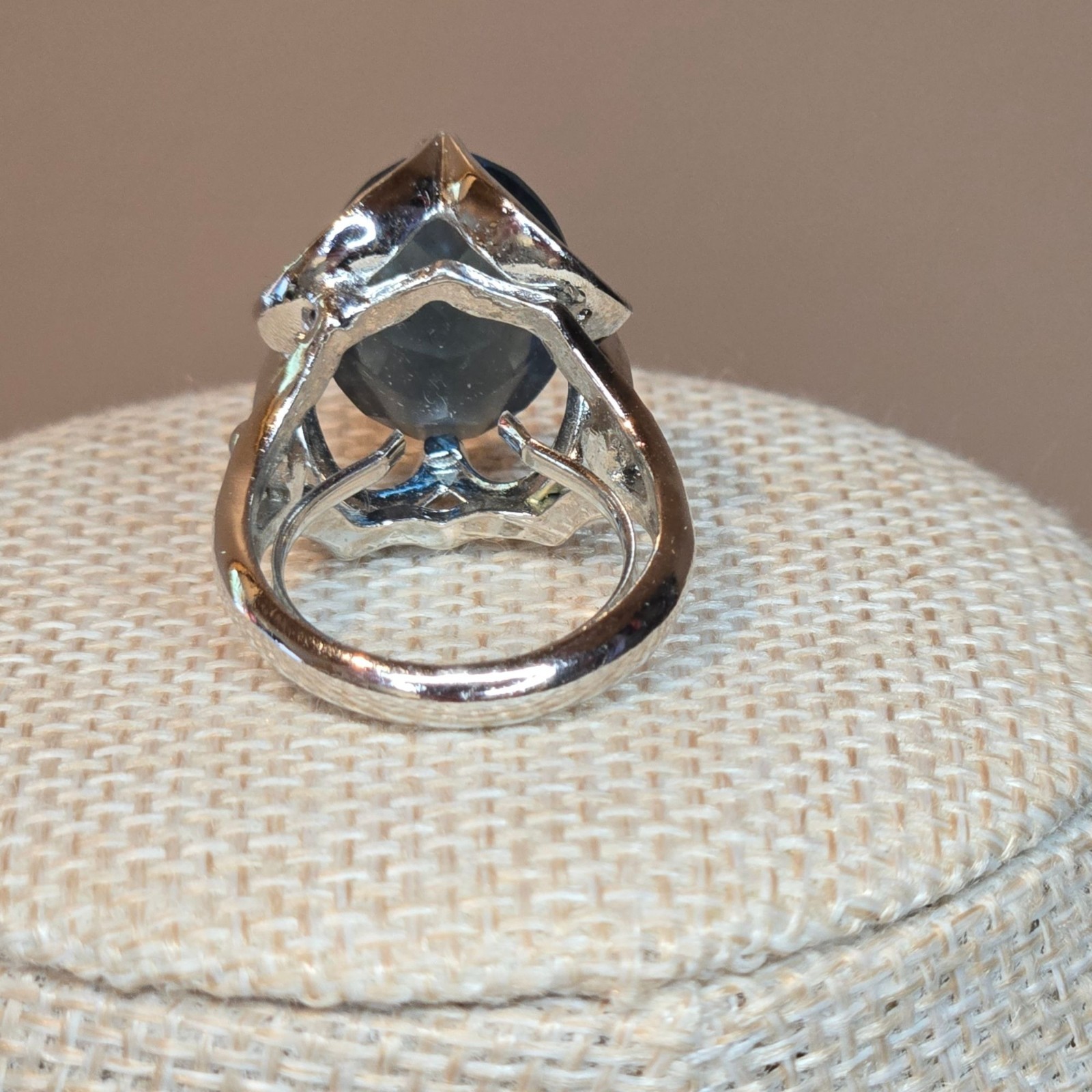 Cellini Sterling Silver Blue Crystal Cocktail Ring Vintage Statement Jewelry 7