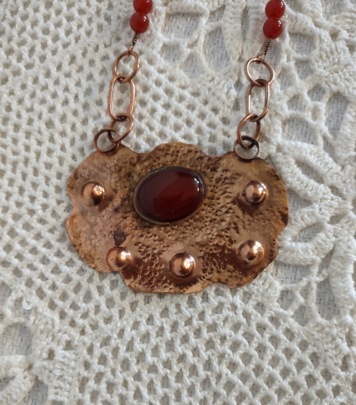 Vintage Copper & Carnelian Bead/Stone Necklace