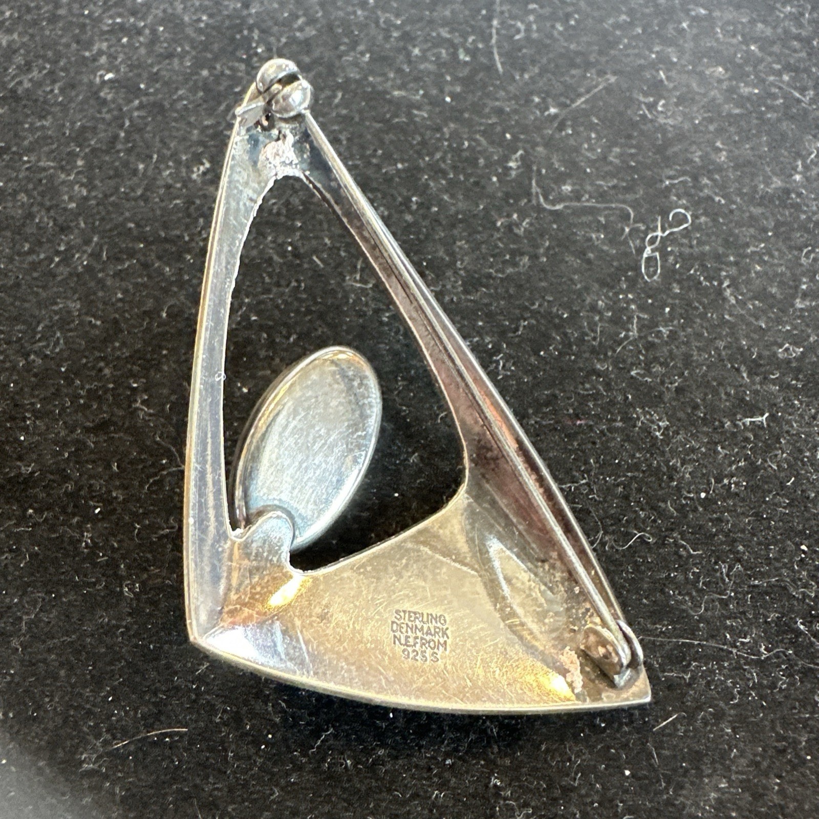 N. E. FROM~ DENMARK~ STERLING BROOCH w AMBER STONE Modernist