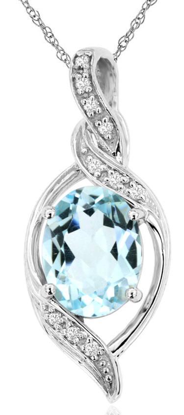 1.53CT DIAMOND & AAA AQUAMARINE 14KT WHITE GOLD 3D OVAL & ROUND FLOATING PENDANT