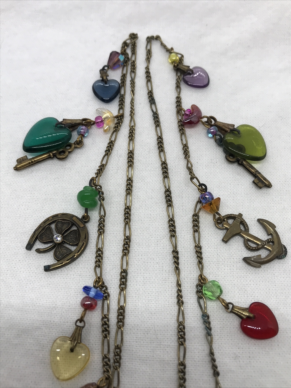 Vintage Glass Works Studio Brass & Glass Charms in Multi Colors Necklace 10