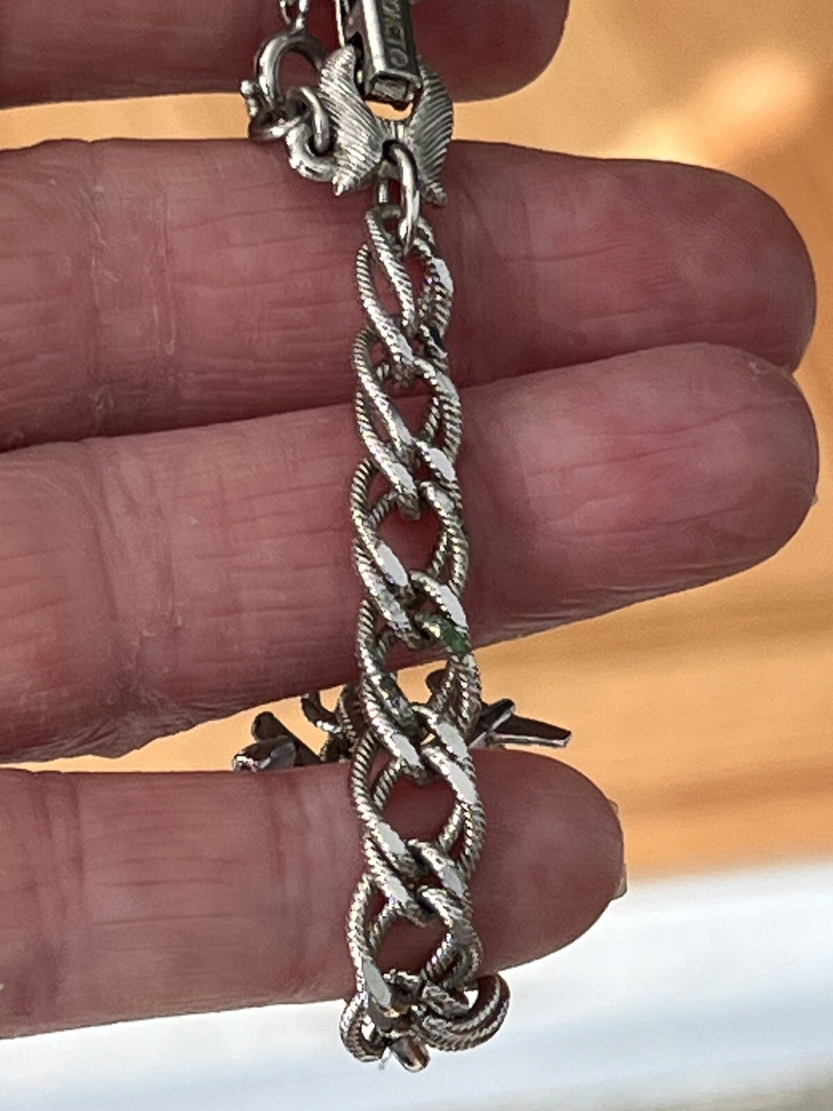 Vintage Silvertone Monet Starter Charm Bracelet Two Charms Airplane Fish 7″