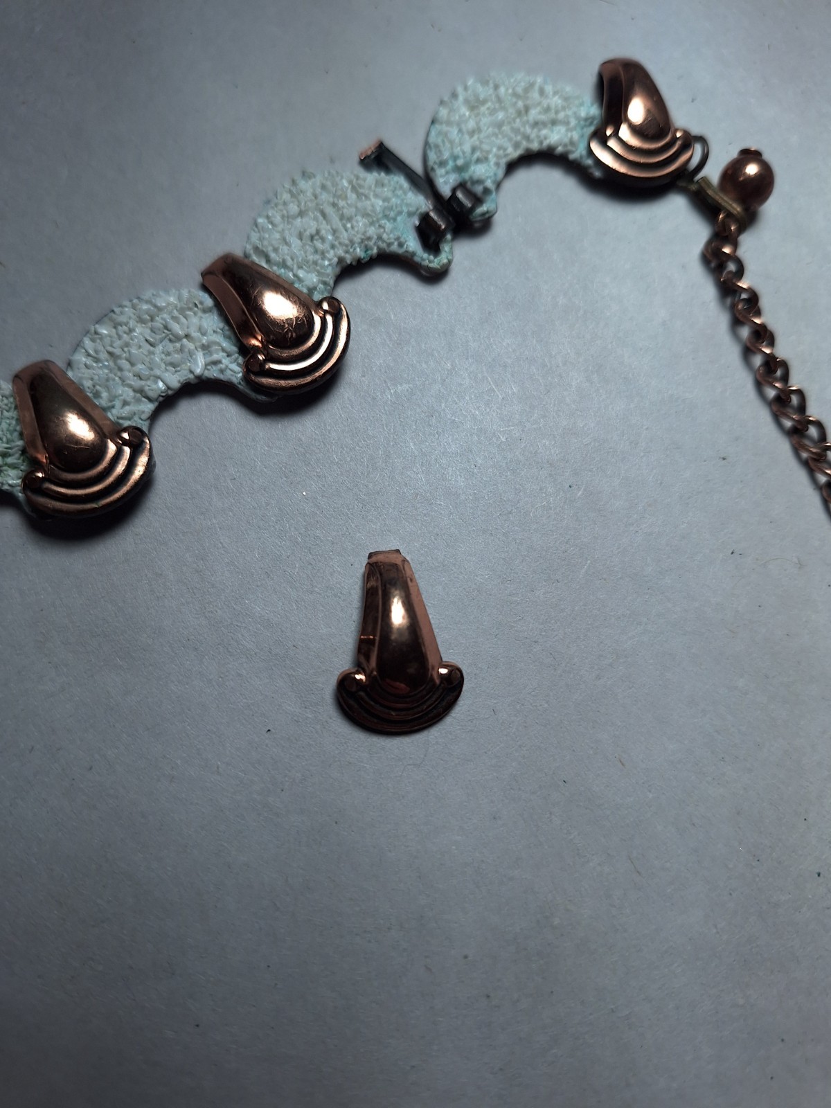 Vintage Copper & White Enamel Necklace Popcorn Texture For Repair SEE AD