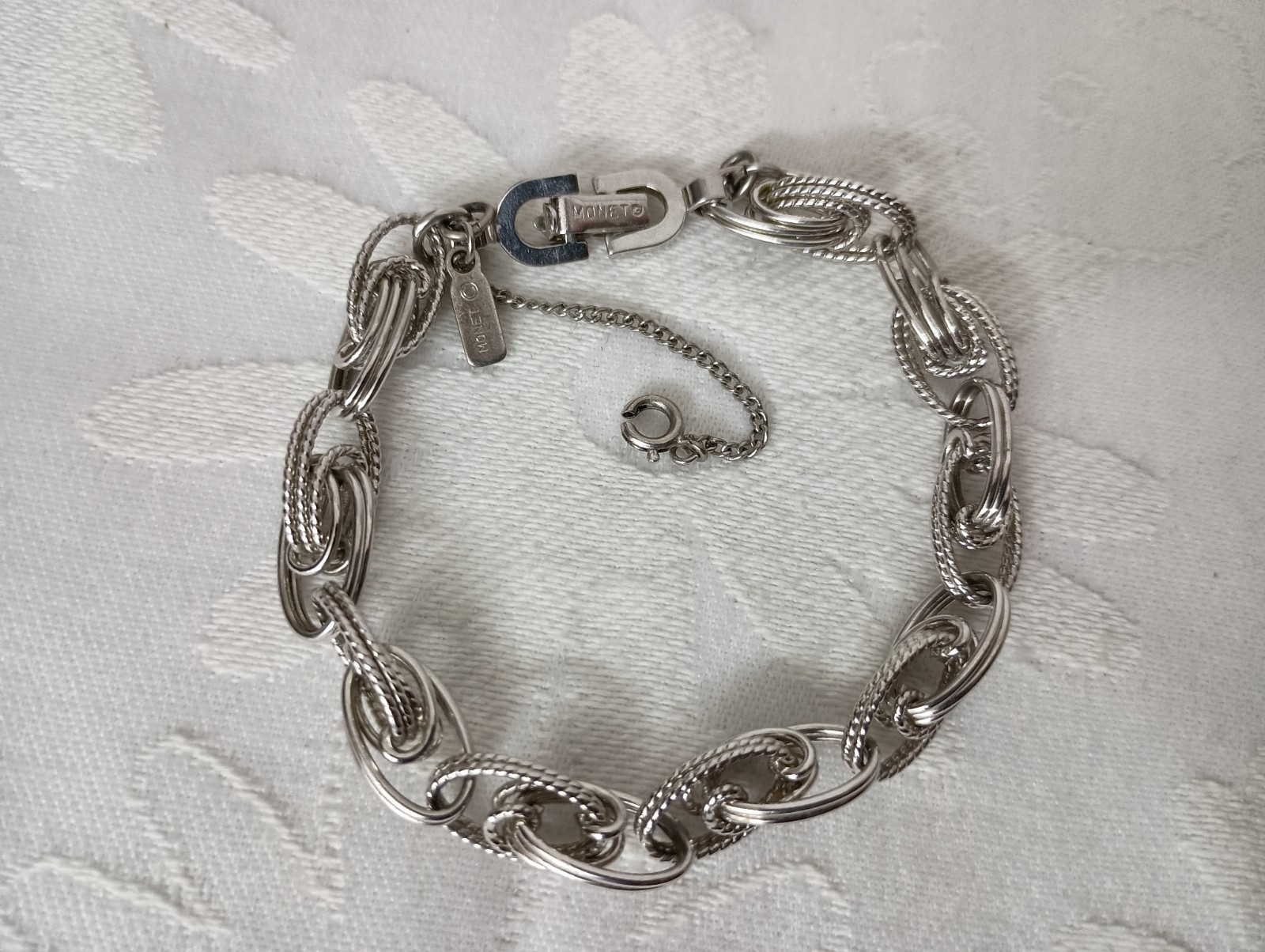 Vintage Monet Silver Plated Chain Link Starter Charm Bracelet