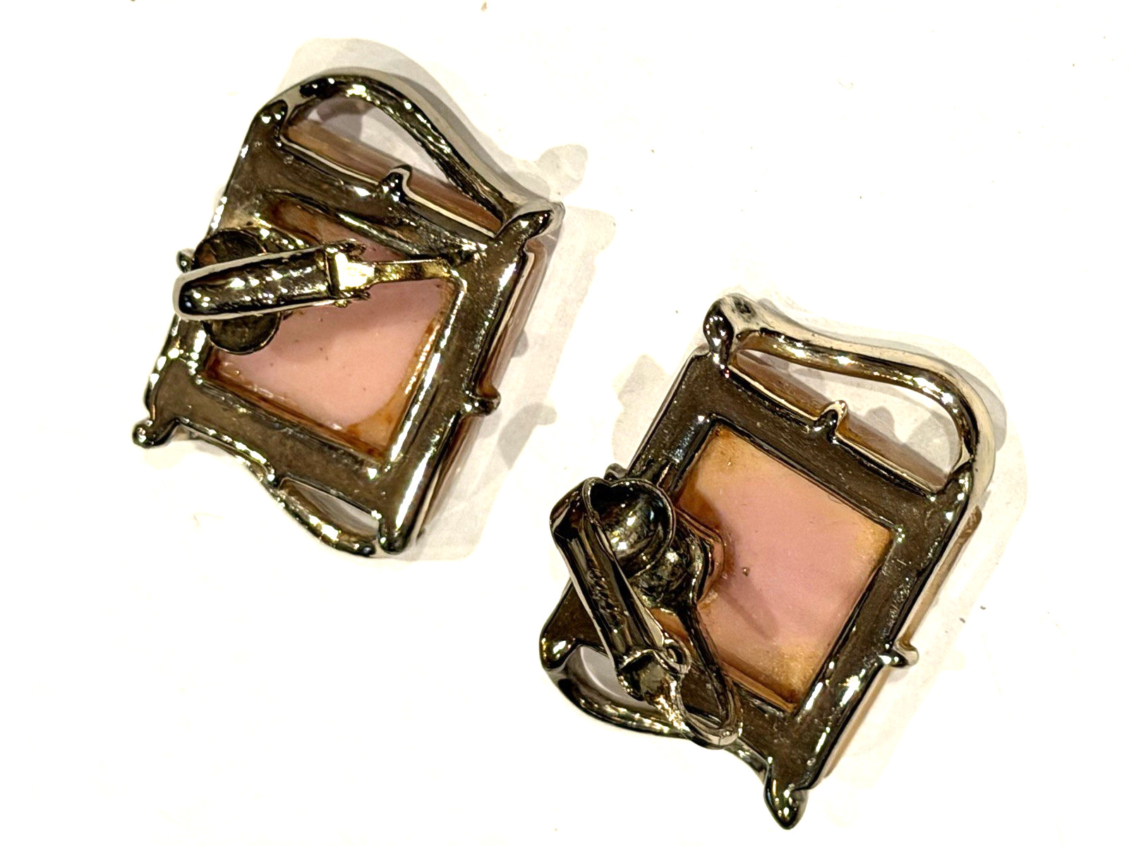 CORO PINK LUCITE THERMOSET 1950S MCM PANEL LINK 7″ BRACELET CLIP EARRINGS SET VG