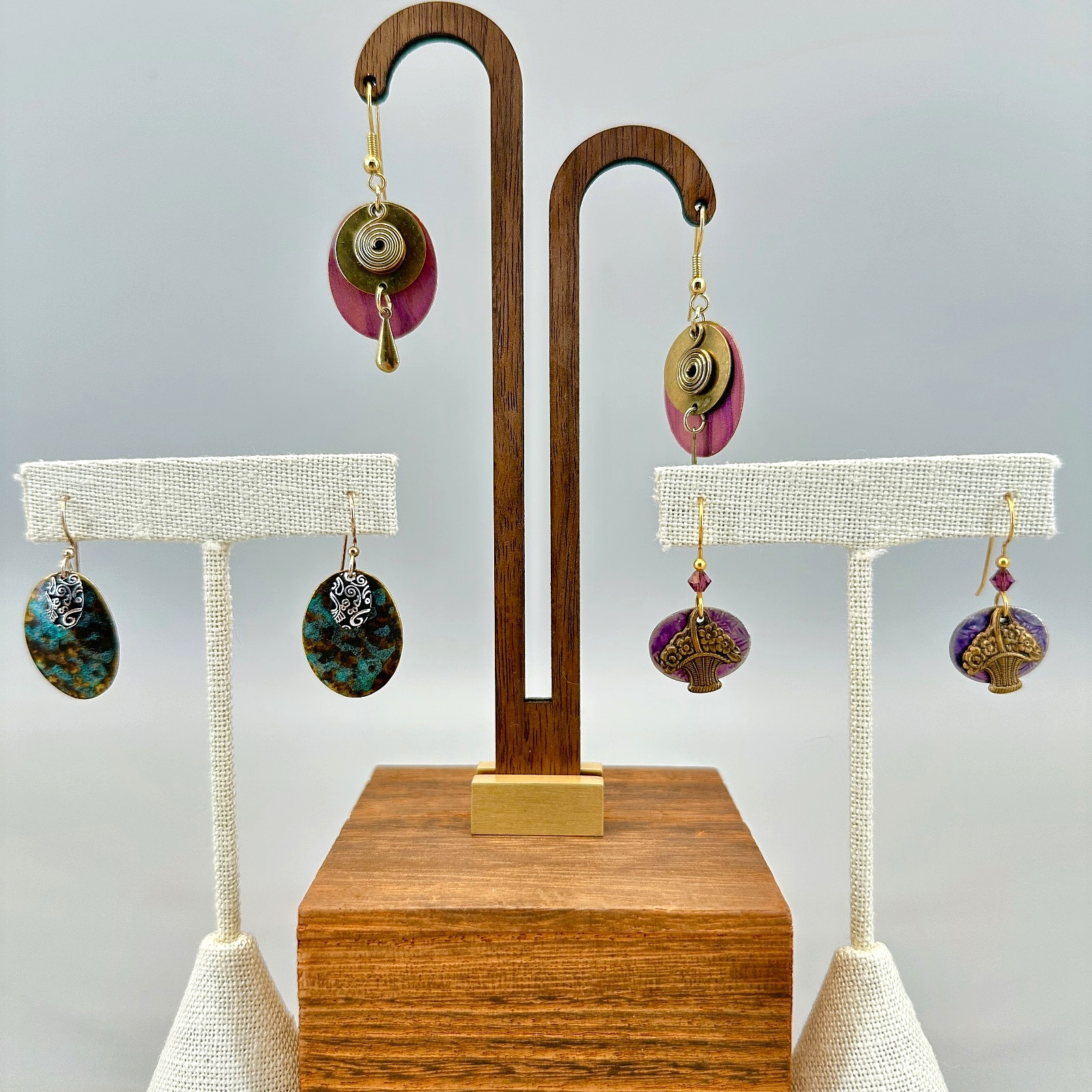 Vintage Bohemian Artisan Earrings Lot Mixed Metals Dangle Pierced Earth Tone