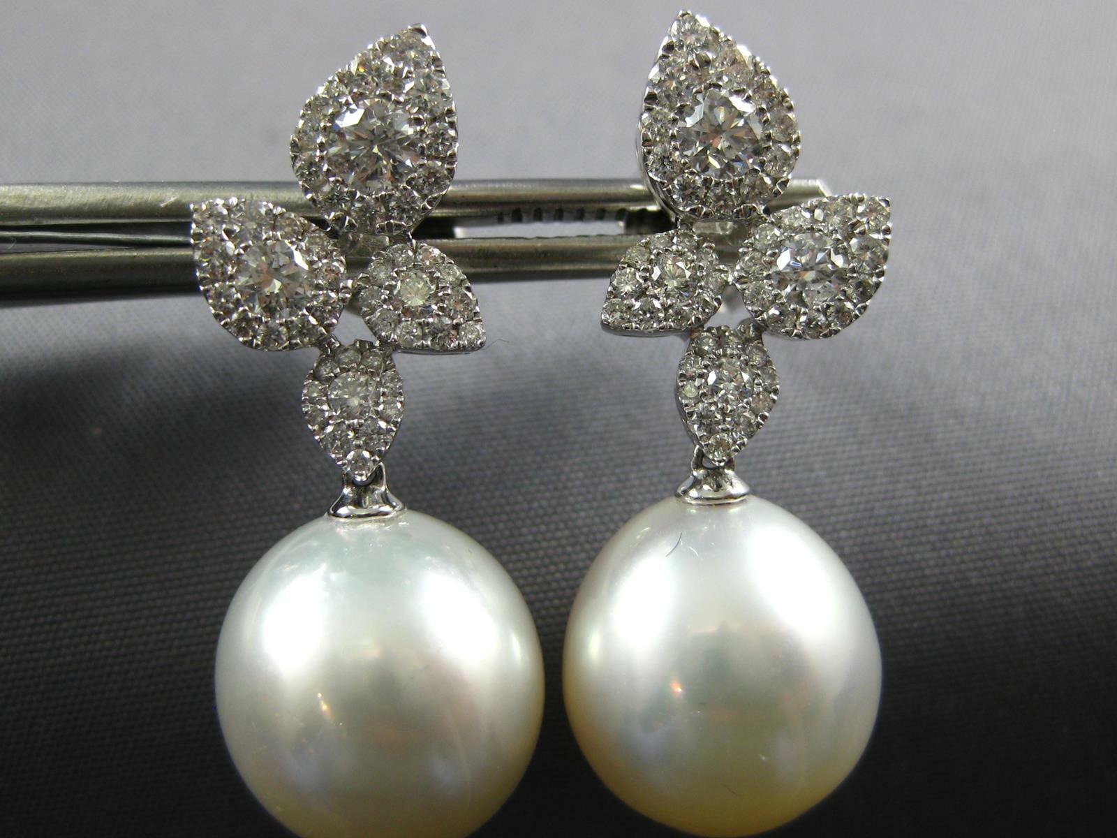 1.52CT DIAMOND & AAA SOUTH SEA PEARL 18KT WHITE GOLD MULTI LEAF HANGING EARRINGS