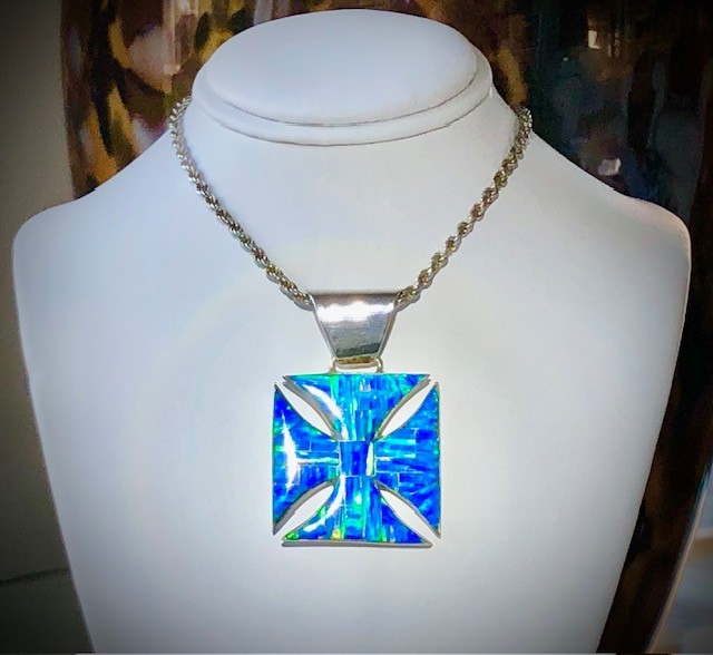 ViNtAgE Bad A$$ Biker Cross Opal Pendant Opal Maltese Sterling Reynesta Leland